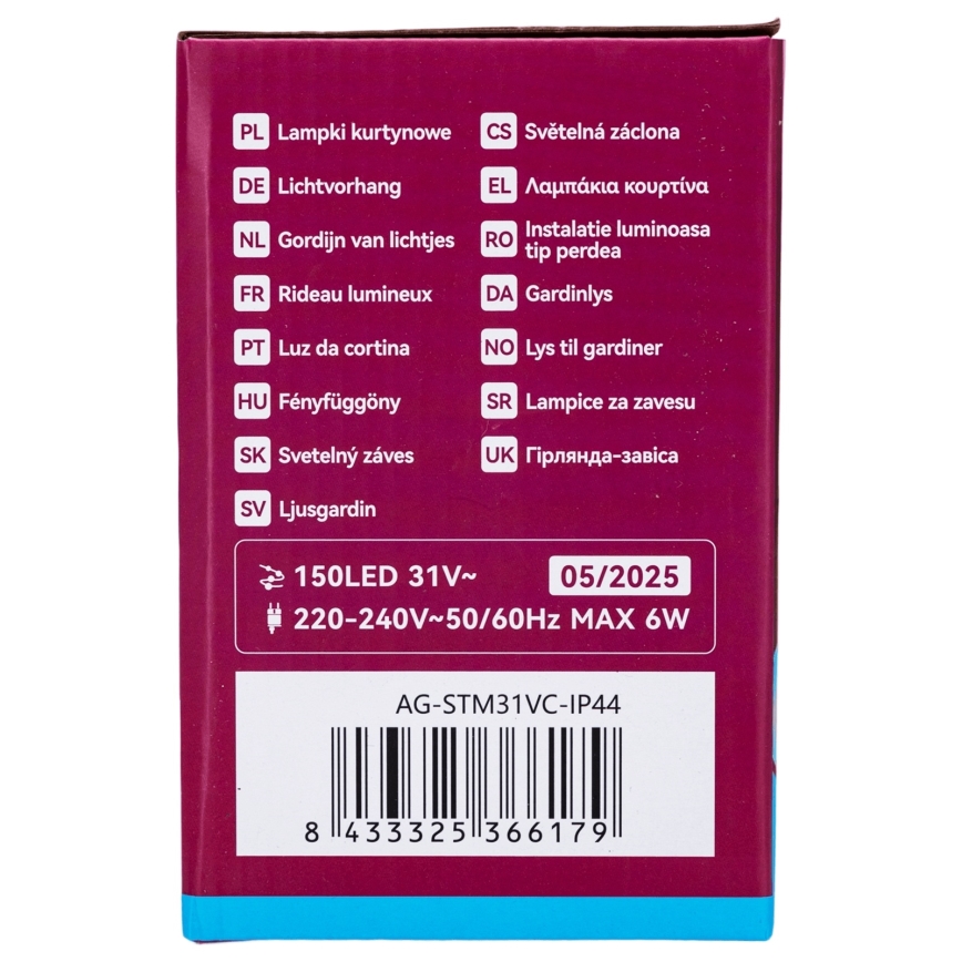 Aigostar - Ulkokäyttöinen jouluvalosarja 150xLED/6W/230V/8 toimintoa 1,5x1m IP44 kylmänvalkoinen + kaukosäädin