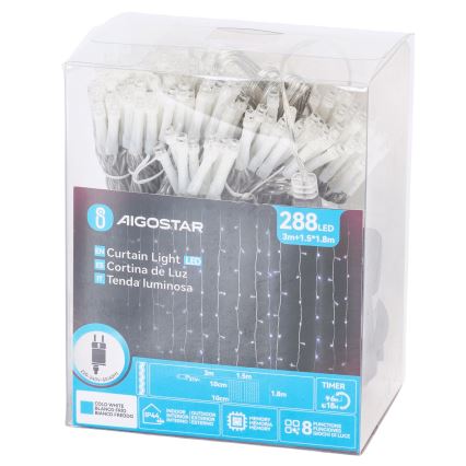 Aigostar - LED-ulkoketju 288xLED/8 toimintoa 1,5x1,8m IP44 kylmänvalkoinen
