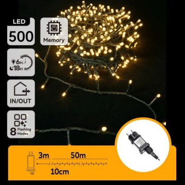 Aigostar - LED-ulkojouluvaloketju 500xLED/8 toimintoa 50m IP44 lämmin valkoinen