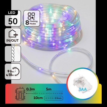Aigostar - LED-ulkojouluvaloketju 50xLED/8 toimintoa 3xAA 5,3m IP44 monivärinen