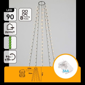 Aigostar - LED-ulkojouluvaloketju 90xLED/8 toimintoa 3xAA 1,5m IP44 lämmin valkoinen
