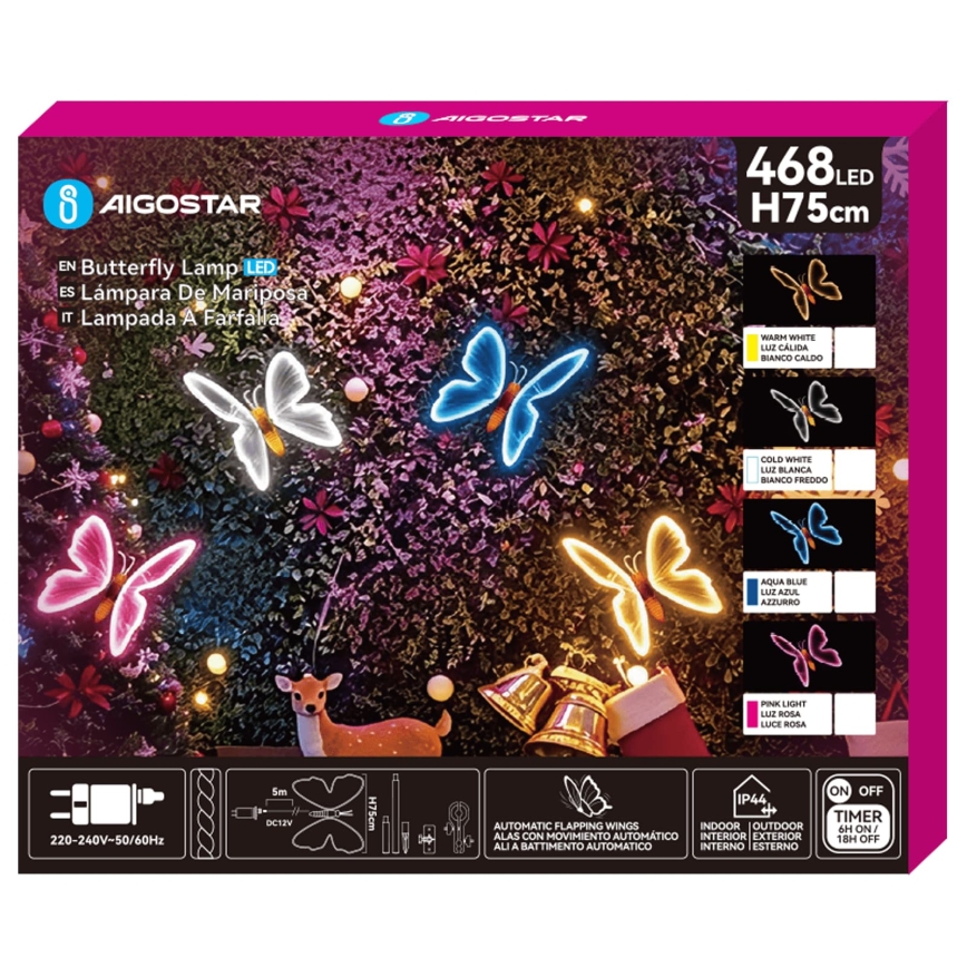 Aigostar - LED ulkokoriste 468xLED/18W/230V 75 cm IP44 perhonen/kylmänvalkoinen