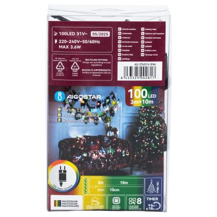 Aigostar - LED-ulkojouluvalosarja 100 LED/8 toimintoa 13 m IP44 monivärinen
