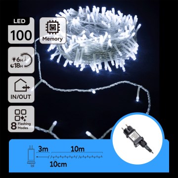 Aigostar - LED-ulkojouluvalosarja 100xLED/8 toimintoa 13m IP44 kylmänvalkoinen