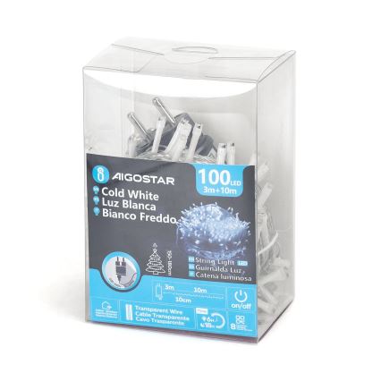 Aigostar - LED-ulkojouluvalosarja 100xLED/8 toimintoa 13m IP44 kylmänvalkoinen