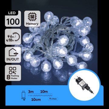 Aigostar - LED-ulkojouluvalosarja 100xLED/8 toimintoa 13m IP44 kylmänvalkoinen