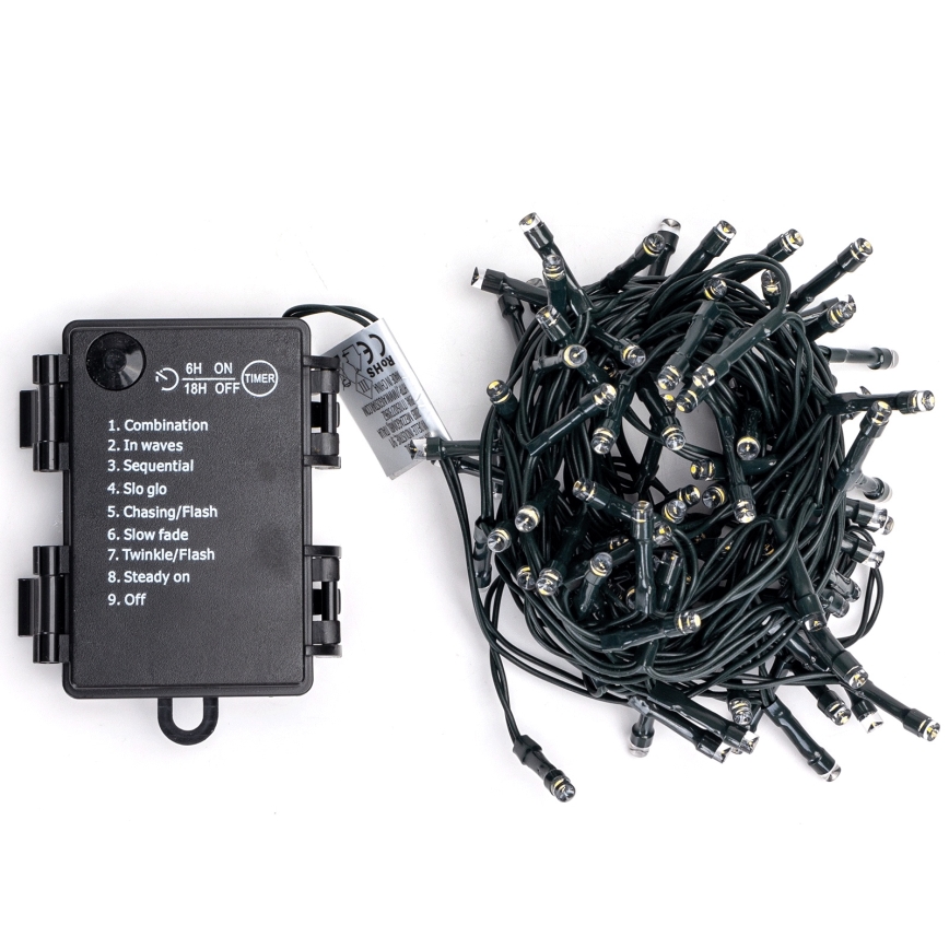 Aigostar - LED-ulkojouluvalosarja 100 LEDiä / 8 toimintoa 3xAA 5,3 m IP44 lämmin valkoinen