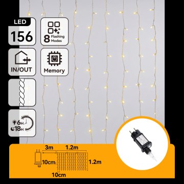 Aigostar - LED-ulkojouluvalosarja 156xLED/8 toimintoa 4,2x1,2m IP44 lämmin valkoinen