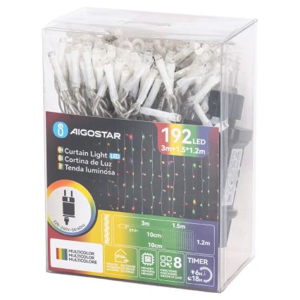 Aigostar - LED ulkojouluvalosarja 192xLED/8 toimintoa 4,5x1,2m IP44 monivärinen