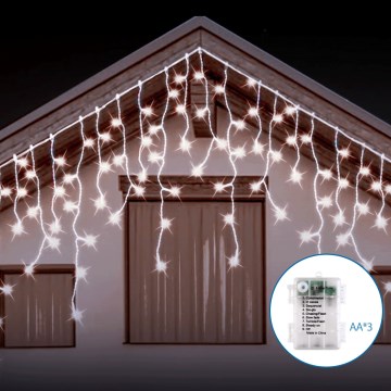 Aigostar - LED-ulkojouluvalosarja 200xLED/8 toimintoa 3xAA 13x0,6m IP44 kylmänvalkoinen