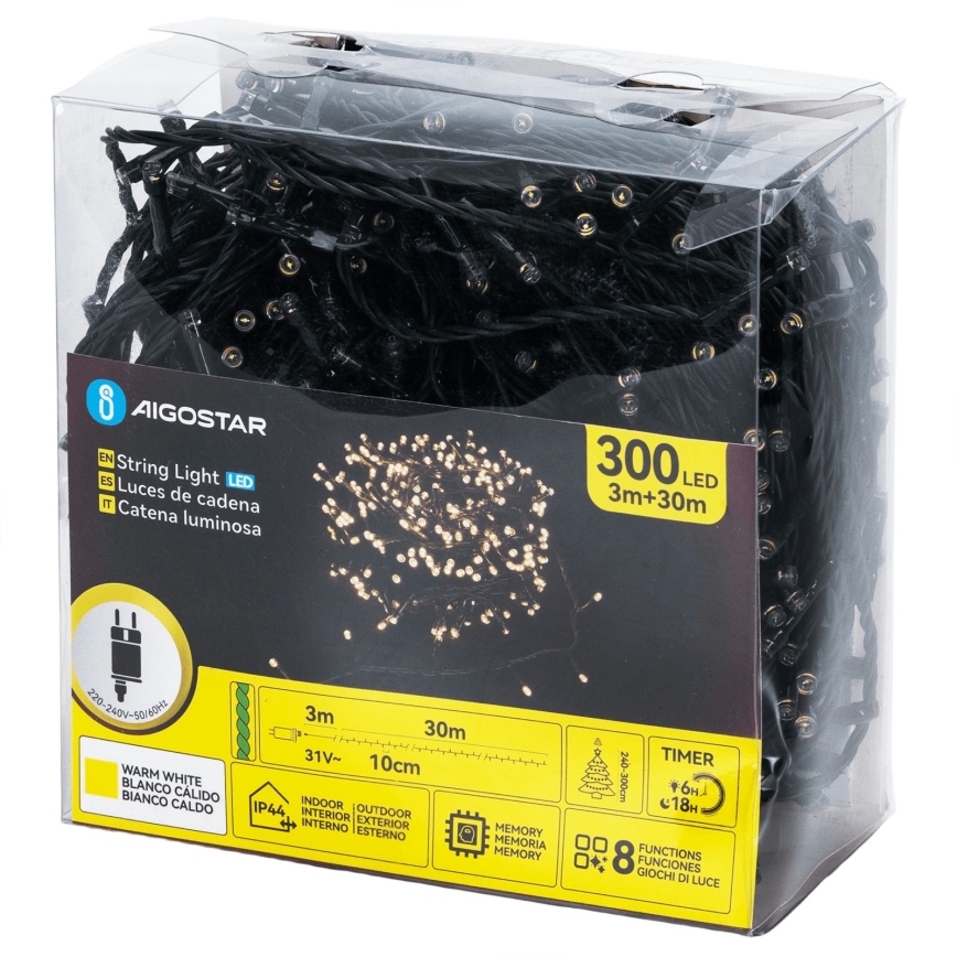 Aigostar - LED-ulkojouluvalosarja 300 LED, 8 toimintoa, 30 m, IP44, lämmin valkoinen