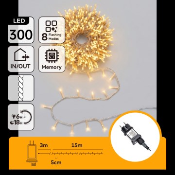 Aigostar - LED-ulkojouluvalosarja 300xLED/8 toimintoa 18m IP44 lämmin valkoinen