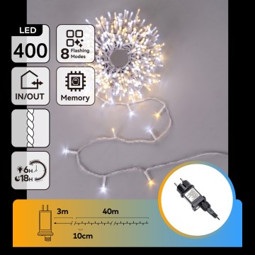 Aigostar - LED-ulkojouluvalosarja 400 LED/8 toimintoa, 43 m, IP44, lämmin valkoinen/kylmä valkoinen