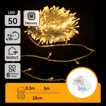 Aigostar - LED-ulkojouluvalosarja 50xLED/8 toimintoa 3xAA 5,3m IP44 lämmin valkoinen