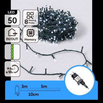 Aigostar - LED-ulkojouluvalosarja 50xLED/8 toimintoa, 8 m, IP44, kylmänvalkoinen