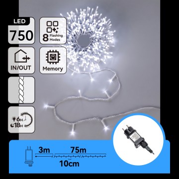Aigostar - LED ulkojouluvalosarja 750xLED/8 toimintoa 78m IP44 kylmänvalkoinen