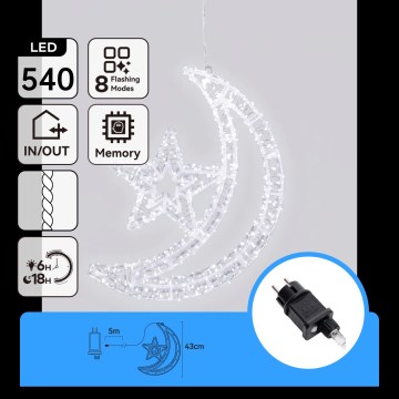 Aigostar - LED ulkokäyttöinen joulukoriste 540xLED/6W/230V 43 cm IP44 kylmänvalkoinen kuun muotoinen