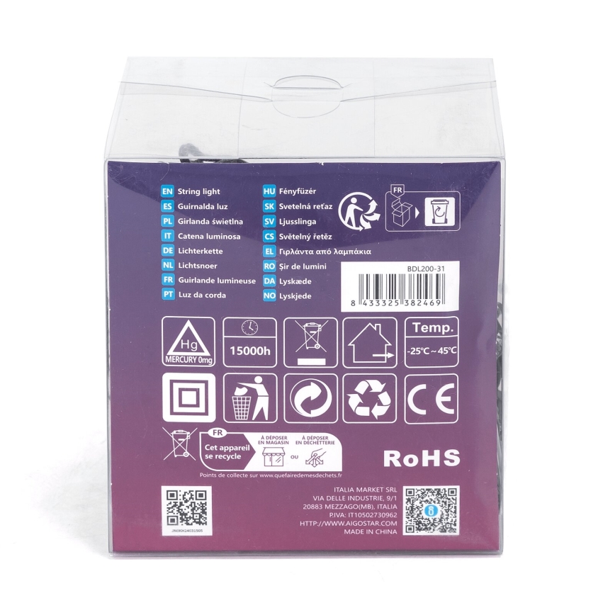 Aigostar - LED ulkokäyttöinen joulukoristevalosarja 200xLED/8 toimintoa 13m IP44 lämmin valkoinen