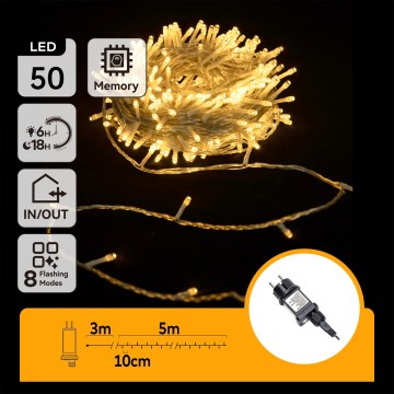 Aigostar - LED-ulkokäyttöinen joulukoristevalosarja 50 LED/8 toimintoa 8m IP44 lämmin valkoinen