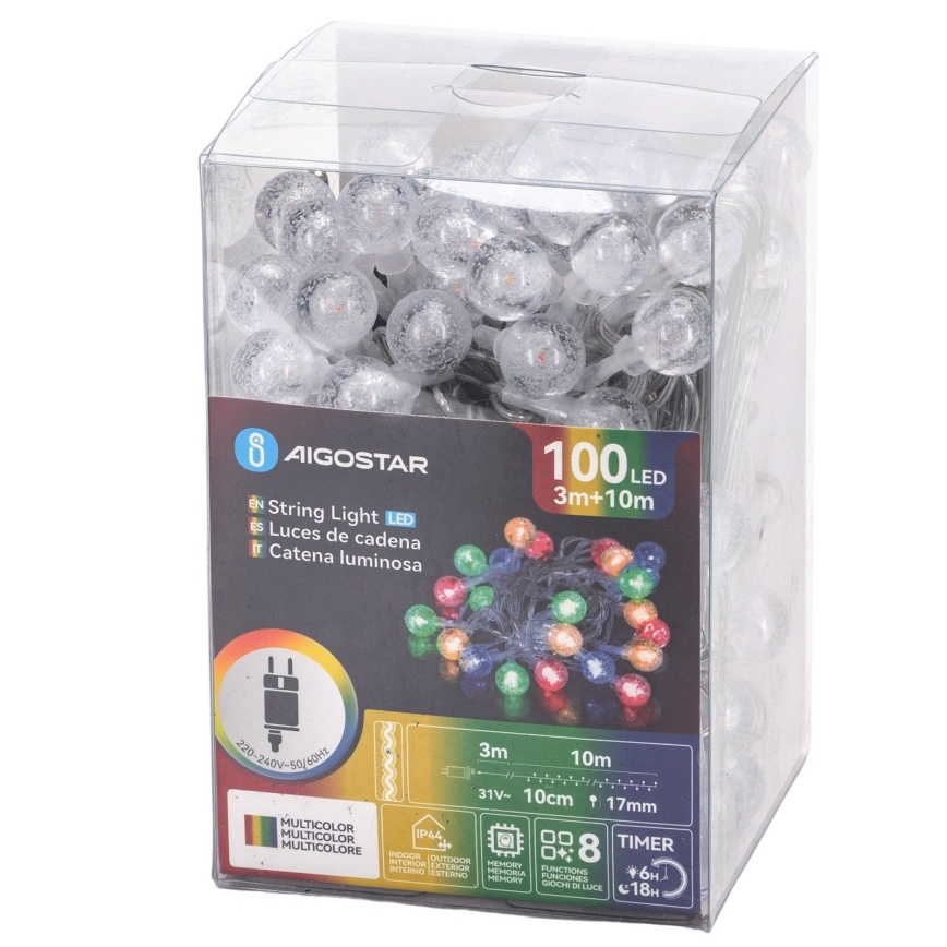 Aigostar - LED ulkokäyttöinen jouluköynnös 100xLED/8 toimintoa 13m IP44 monivärinen