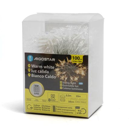 Aigostar - LED-ulkovalosarja 25xLED/8 toimintoa 3xAA 2,5m IP44 lämmin valkoinen, tähtimuotoiset