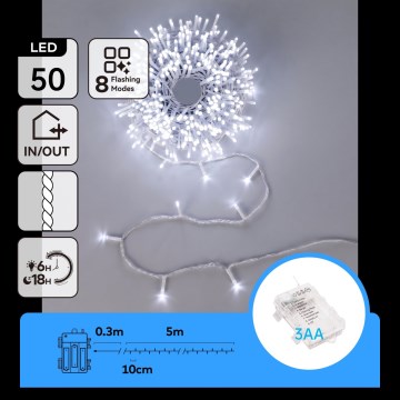 Aigostar - LED ulkokäyttöinen jouluköynnös 50xLED 5,3m IP44 kylmänvalkoinen