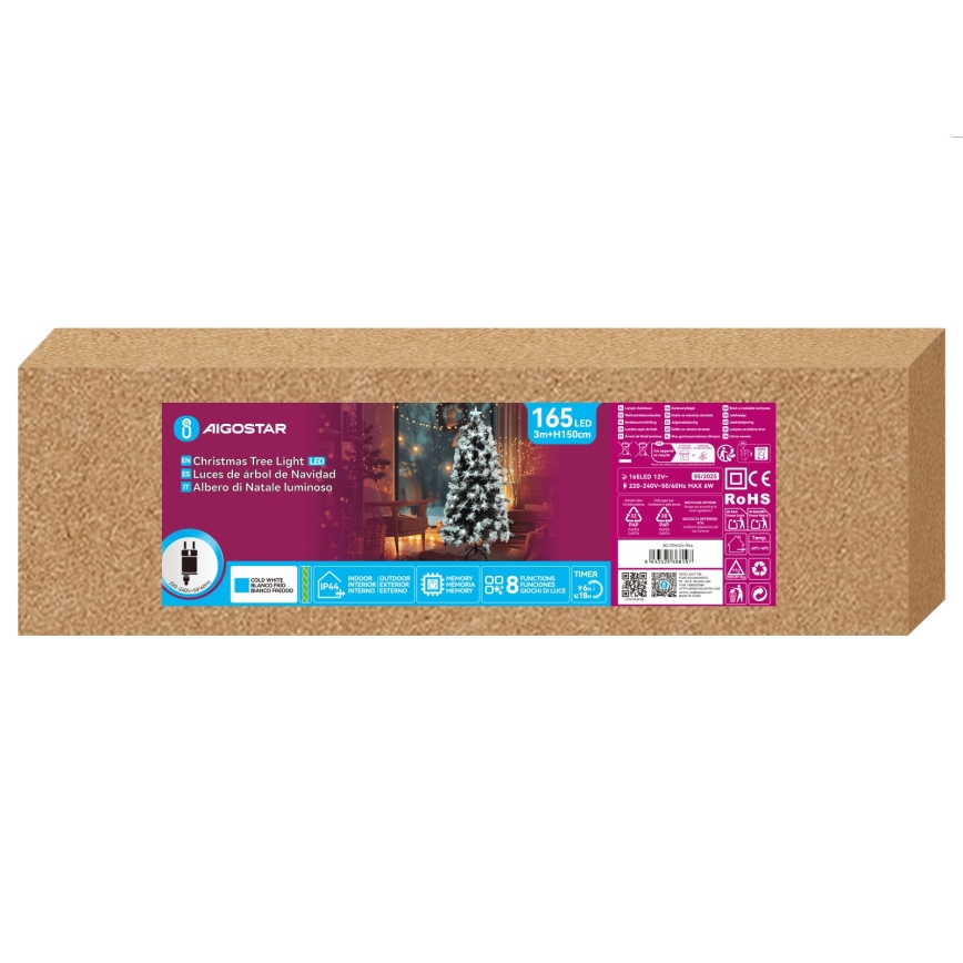 Aigostar - LED-ulkokäyttöinen joulukuusi 165 LED/8 toimintoa 1,5 m IP44 kylmänvalkoinen