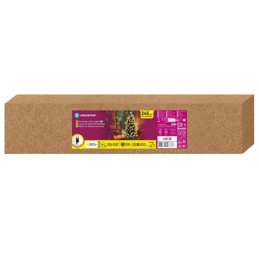 Aigostar - LED ulkokäyttöinen joulukuusi 245 LEDiä/8 toimintoa 2,1 m IP44 lämmin valkoinen