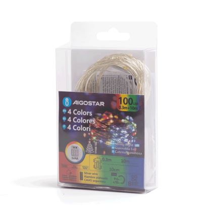 Aigostar - LED Ulkokäyttöön tarkoitettu joulukoristevaloketju 100xLED/8 toimintoa/3xAA10,3m IP44 monivärinen