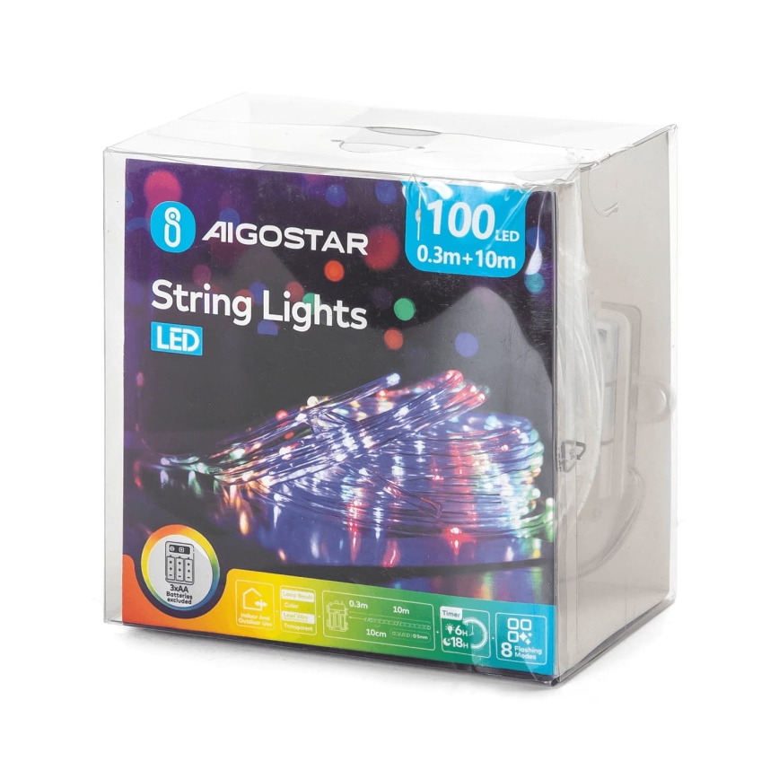 Aigostar - LED-ulkokäyttöinen joulukoristevalosarja 100xLED/8 toimintoa 3xAA 10,3m IP44 monivärinen