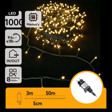 Aigostar - LED-ulkokäyttöinen jouluvalosarja 1000xLED/8 toimintoa 53m IP44 lämmin valkoinen