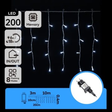 Aigostar - LED ulkokäyttöinen jouluvalosarja 200xLED/3,6W/230V/8 toimintoa 10x0,4m IP44 kylmänvalkoinen