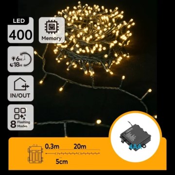 Aigostar - LED-ulkokäyttöinen jouluvalosarja 400 LEDiä/8 toimintoa 4×AA 20,3 m IP44 lämmin valkoinen