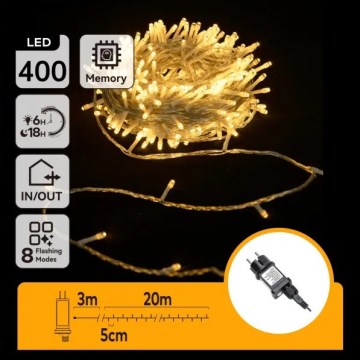 Aigostar - LED-ulkokäyttöinen jouluvalosarja 400xLED/8 toimintoa 20m IP44 lämmin valkoinen