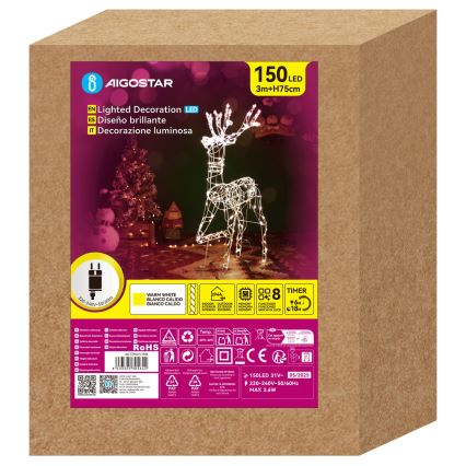 Aigostar - LED-ulkokäyttöön sopiva joulukoriste, 31 LED, 3,6 W, 230 V, 2700 K, 75 cm, IP44, poro