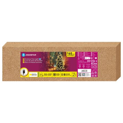 Aigostar - LED-ulkojoulukuusi 165xLED/8 toimintoa 1,5 m IP44 lämmin valkoinen