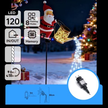 Aigostar - LED ulkokäyttöön tarkoitettu joulukoriste 120xLED/8 toimintoa 80 cm IP44 Santa/kylmä valkoinen
