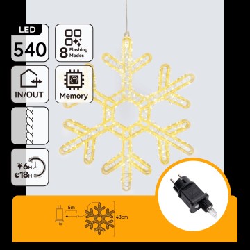 Aigostar - LED ulkokäyttöön tarkoitettu joulukoriste 540xLED/6W/230V 43 cm IP44 lämmin valkoinen lumihiutale