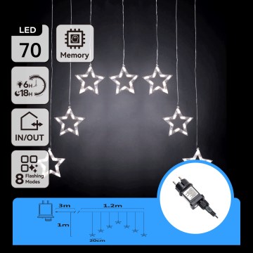 Aigostar - LED ulkokäyttöön tarkoitettu joulukoristevaloketju 70xLED 1,2x1m IP44 kylmänvalkoiset tähdet