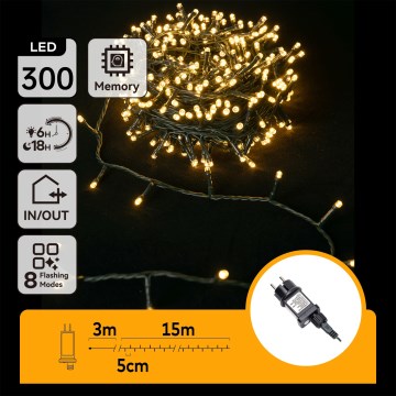Aigostar - LED ulkokäyttöön tarkoitettu joulukoristevalosarja 300xLED/8 toimintoa 18m IP44 lämmin valkoinen