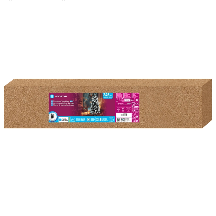 Aigostar - LED-ulkojoulukuusi 245 LEDiä/8 toimintoa 2,1 m IP44 kylmänvalkoinen