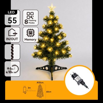 Aigostar - LED ulkokäyttöön tarkoitettu joulukuusi 55xLED/8 toimintoa 0,6 m IP44 lämmin valkoinen