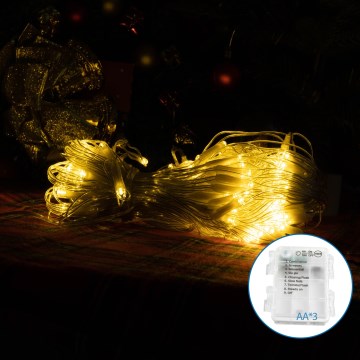 Aigostar - LED ulkokäyttöön tarkoitettu jouluvaloketju 100xLED/8 toimintoa 3xAA 8x0,6m IP44 lämmin valkoinen