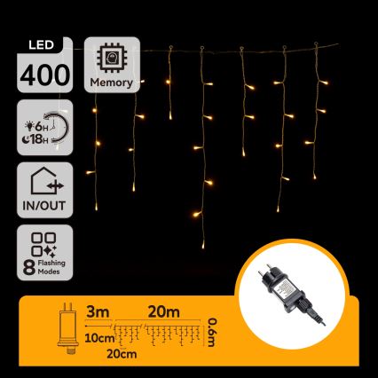 Aigostar - LED ulkokäyttöön tarkoitettu jouluvaloköynnös 400xLED/8 toimintoa 23x0,6m IP44 lämmin valkoinen