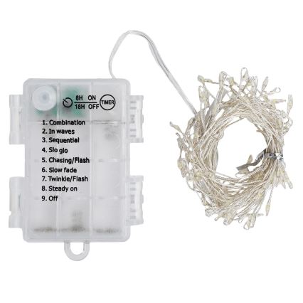 Aigostar - LED ulkokäyttöön sopiva jouluvalosarja 100xLED/8 toimintoa 3xAA 3,3m IP44 kylmänvalkoinen
