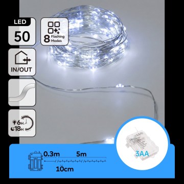 Aigostar - LED-ulkoketju 50xLED/3xAA IP44 5,3 m kylmänvalkoinen