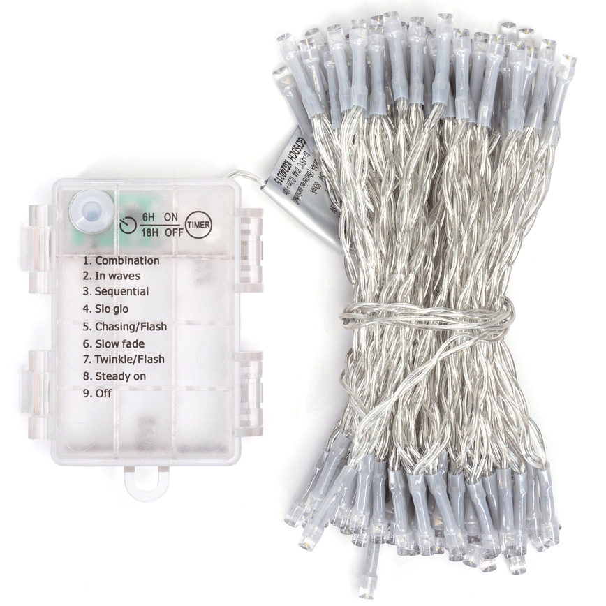 Aigostar - LED Ulkokäyttöön tarkoitettu joulukoristevalosarja 100xLED/8 toimintoa/3xAA 10,3m IP44 kylmä valkoinen