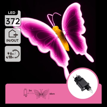 Aigostar - LED ulkokoriste 372xLED 60 cm IP44 perhonen/vaaleanpunainen
