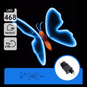 Aigostar - LED-ulkokoriste 468 LEDiä 75 cm IP44 perhonen/sininen