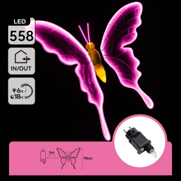 Aigostar - LED-ulkokoriste 558 LEDiä 90 cm IP44 perhonen/vaaleanpunainen